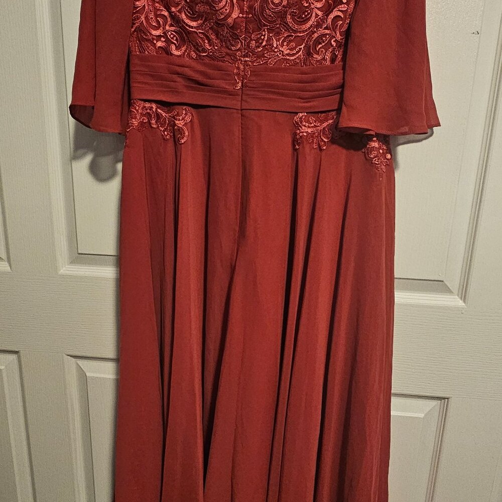 Flutter sleeve A-line Scoop Tea-Length Lace Chiffon dress sz 12/ EU 42 NWT
